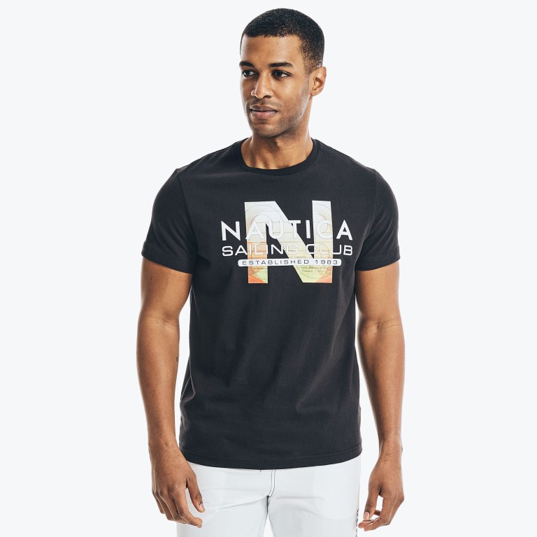 Black Men\'s Nautica Sustainably Crafted Sailing Club Graphic T Shirts | qK5K48R6