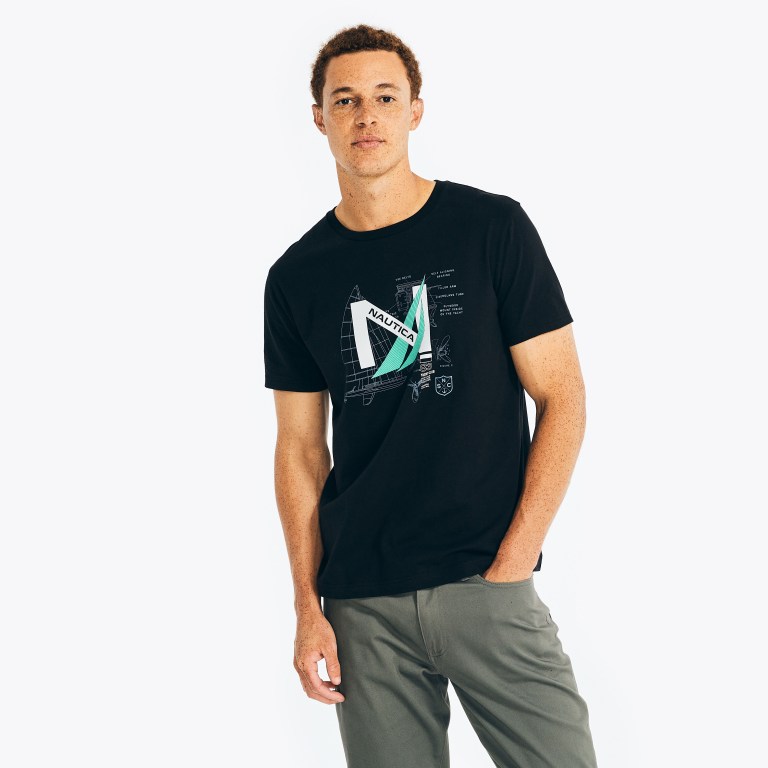 Black Men\'s Nautica Sustainably Crafted Yacht Logo Graphic T Shirts | xA0yAXQA