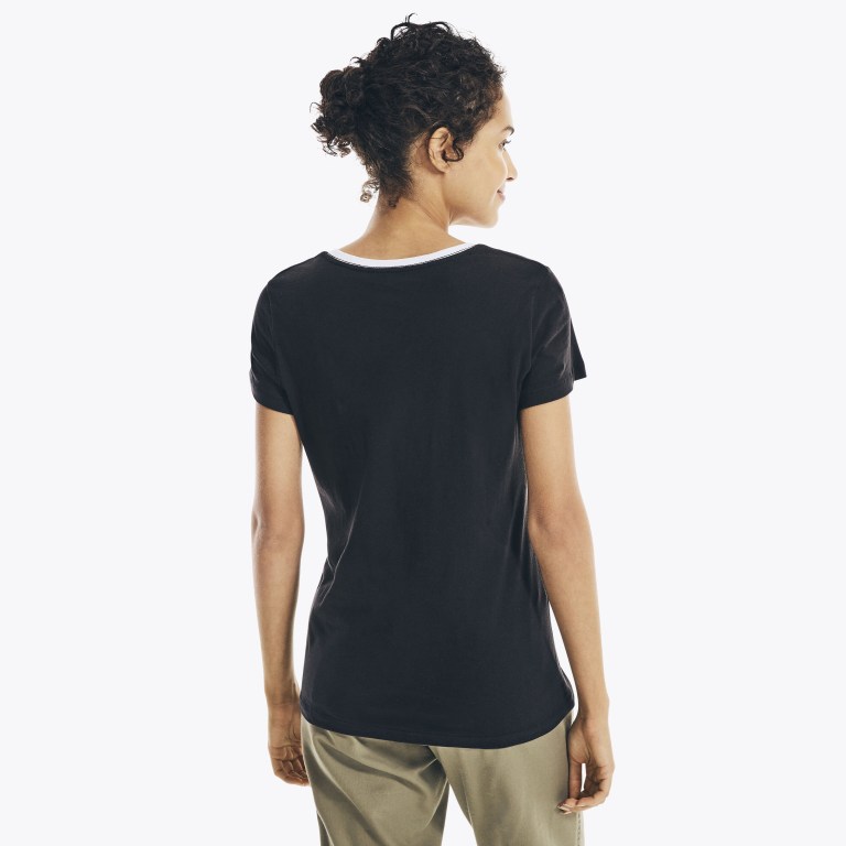 Black Women's Nautica Metallic Foil Logo Graphic T Shirts | 9jkBXEWC