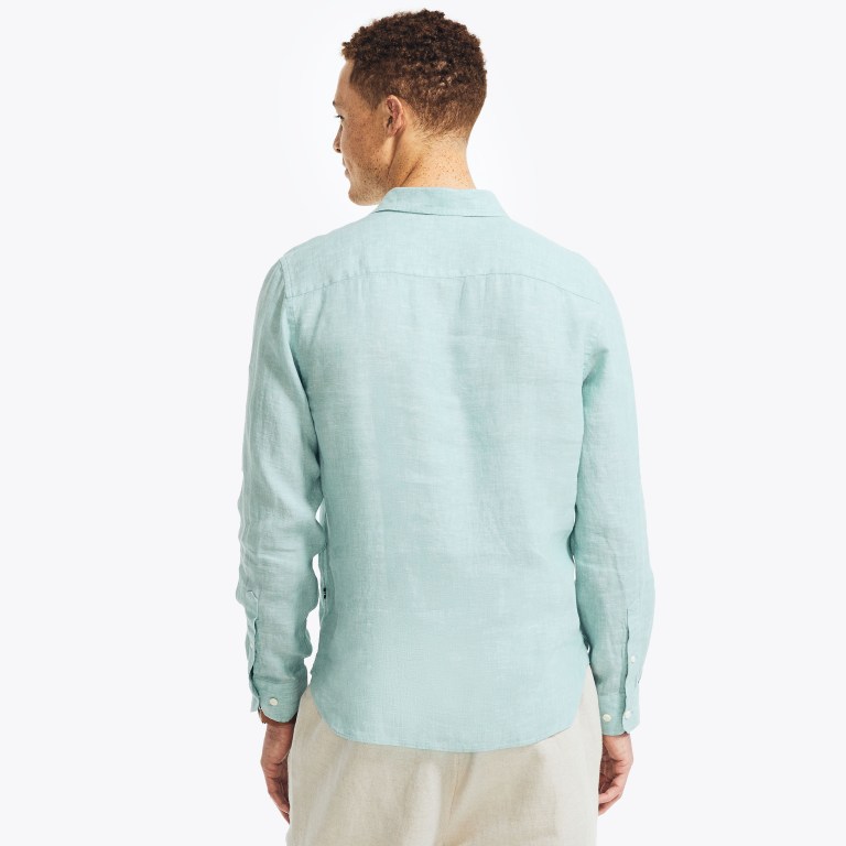 Blue Men's Nautica Classic Fit Linen Shirts | HFDR7RzY