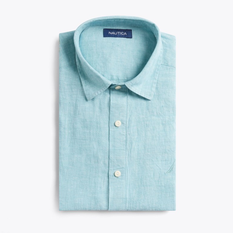 Blue Men\'s Nautica Classic Fit Linen Shirts | HFDR7RzY