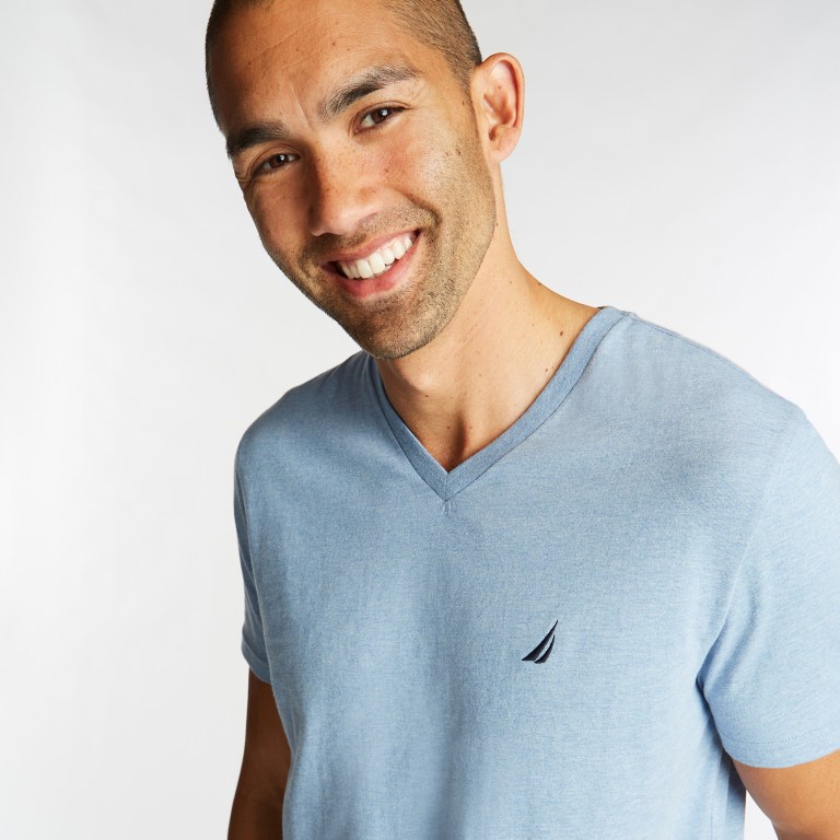 Blue Men's Nautica Heathered V-neck T Shirts | Uta25IBb