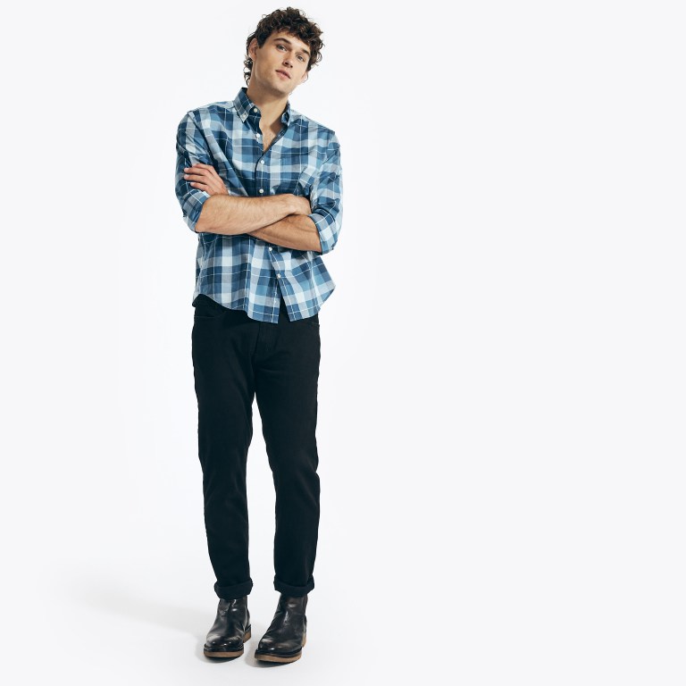 Blue Men\'s Nautica Plaid Shirts | ZEvpUuRp