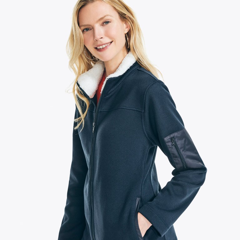 Blue Women's Nautica Mock-neck Fleece Sweatshirts | 5P623WRl