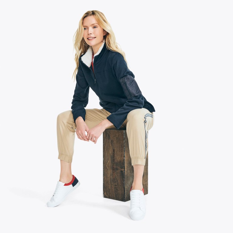 Blue Women's Nautica Mock-neck Fleece Sweatshirts | 5P623WRl