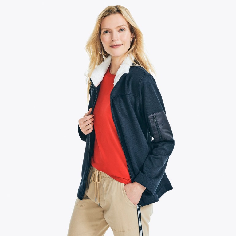 Blue Women\'s Nautica Mock-neck Fleece Sweatshirts | 5P623WRl