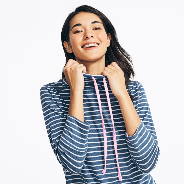 Blue Women's Nautica Quarter-sleeve Striped Jogger Sleep Set Sleepwear | 5uGTnGbl
