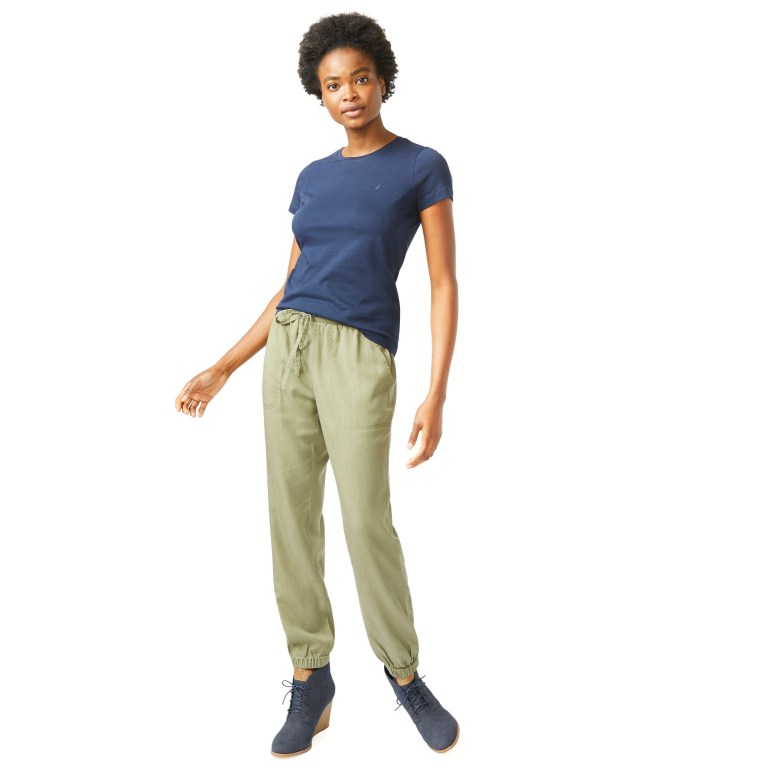 Blue Women's Nautica Solid Crewneck T Shirts | qvqvfN5Z