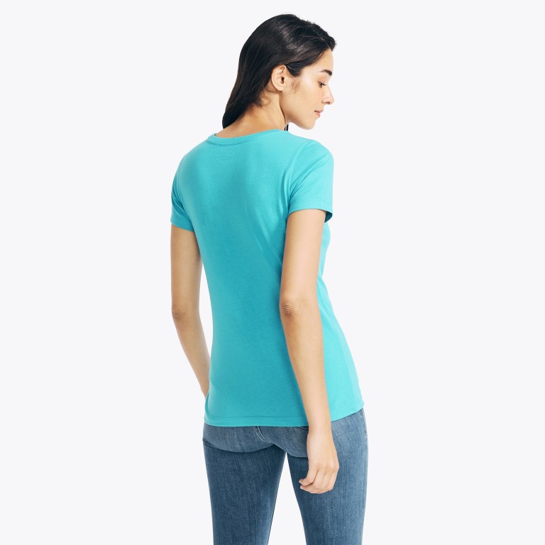 Blue Women's Nautica Sustainably Crafted Embroidered Logo Graphic T Shirts | moKN2EcX