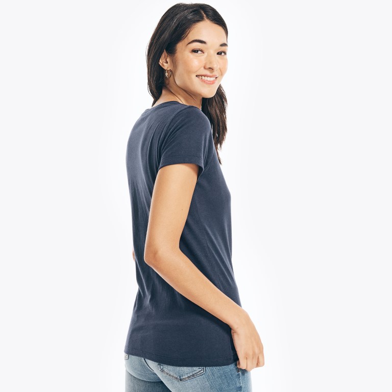 Blue Women's Nautica Sustainably Crafted Embroidered Logo Graphic T Shirts | plnYfat8