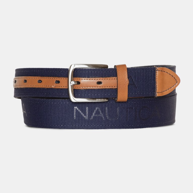 Brown Grey Men\'s Nautica Logo Embossed Belts | OV9IPWoO