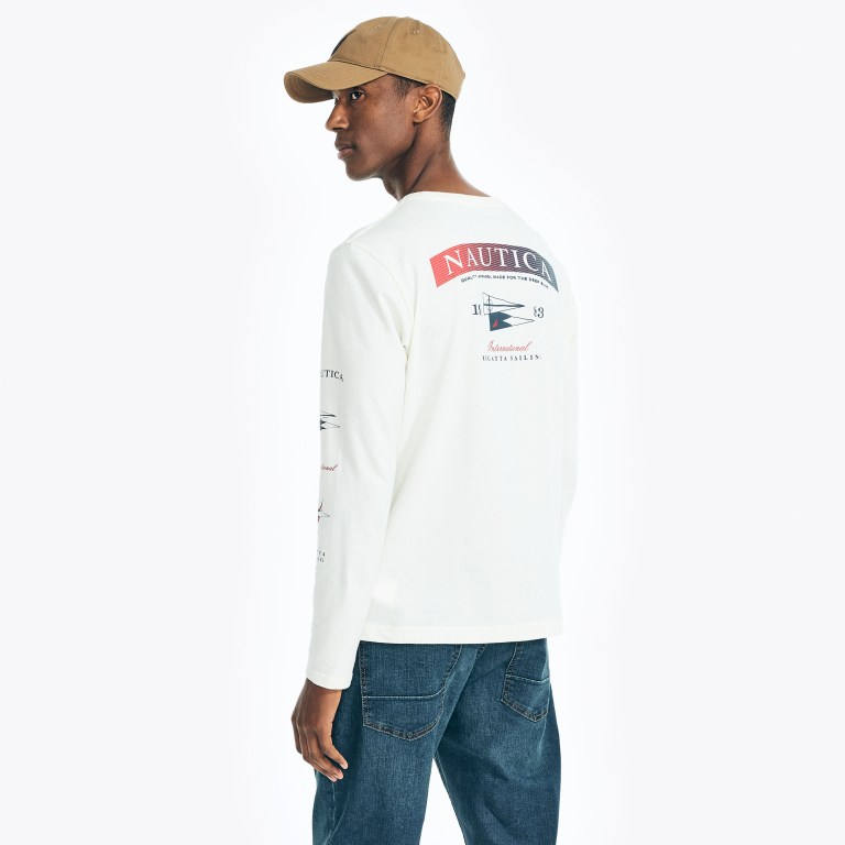 Cream Men's Nautica Sustainably Crafted Long-sleeve Graphic T Shirts | xFLOJ1pN