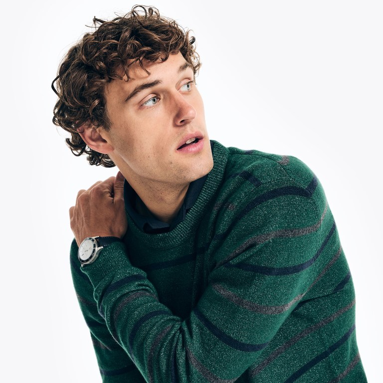 Green Men's Nautica Sustainably Crafted Striped Sweaters | CiH6aFaA