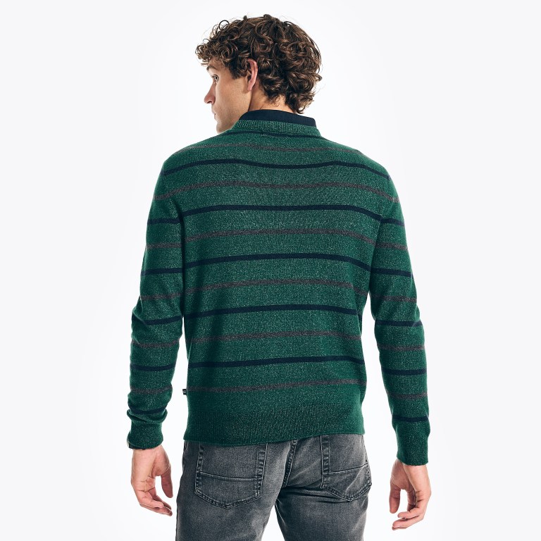 Green Men's Nautica Sustainably Crafted Striped Sweaters | CiH6aFaA