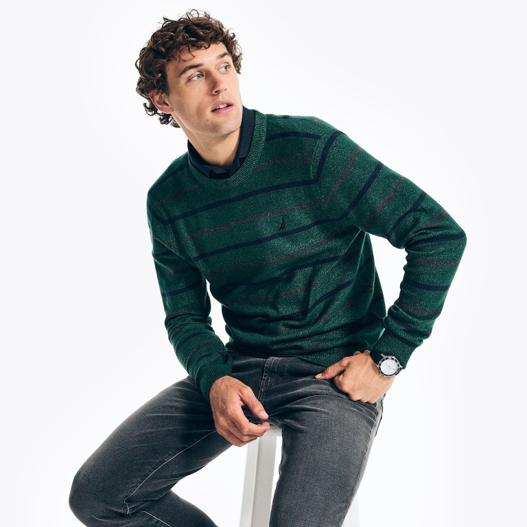 Green Men\'s Nautica Sustainably Crafted Striped Sweaters | CiH6aFaA