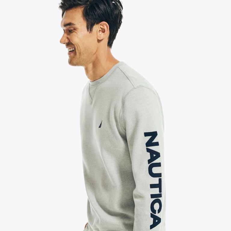 Grey Men's Nautica Logo Crewneck Sweatshirts | 4GVplc6J