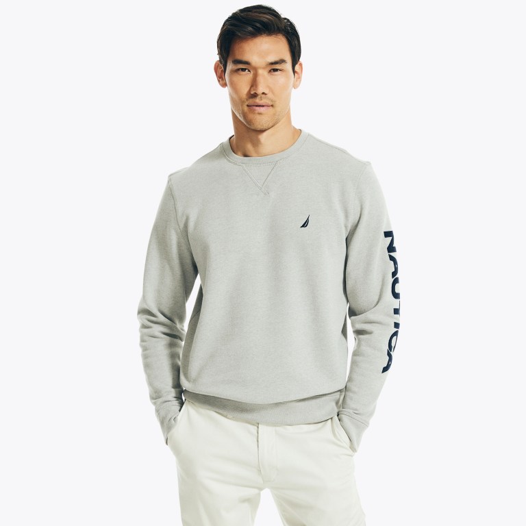 Grey Men\'s Nautica Logo Crewneck Sweatshirts | 4GVplc6J