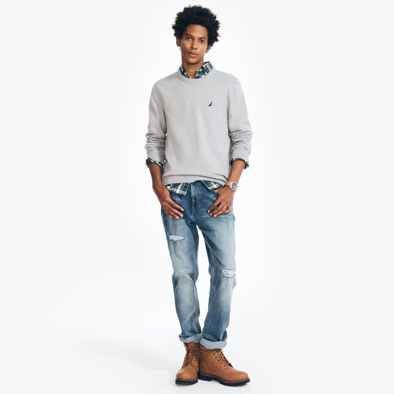 Grey Men's Nautica Sustainably Crafted Crewneck Sweaters | zCt8nwVb