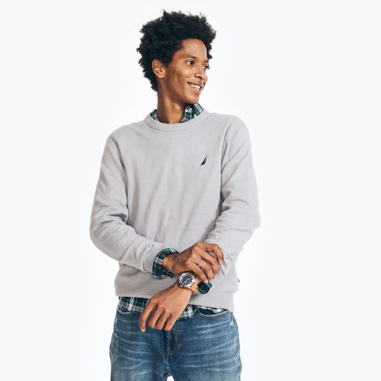 Grey Men\'s Nautica Sustainably Crafted Crewneck Sweaters | zCt8nwVb