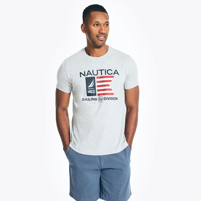 Grey Men's Nautica Sustainably Crafted Usa Sailing Division Graphic T Shirts | Xr985mch
