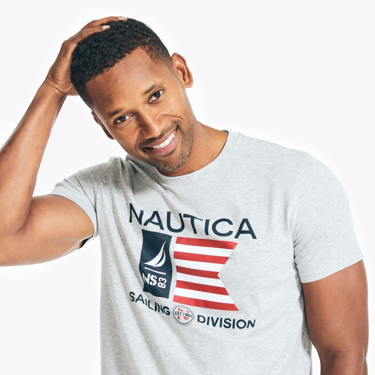 Grey Men\'s Nautica Sustainably Crafted Usa Sailing Division Graphic T Shirts | Xr985mch