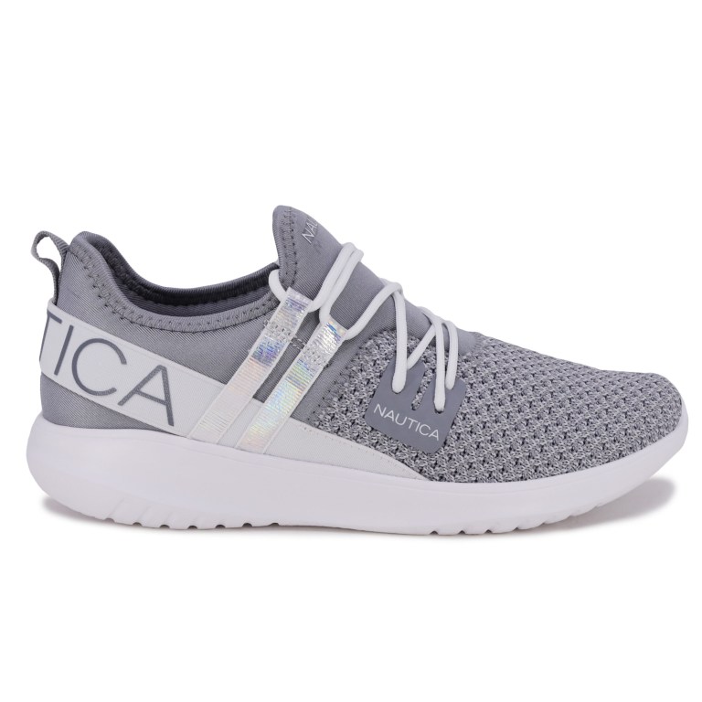 Grey Women's Nautica Logo-strap Mesh Sneakers | 4aORhl4d