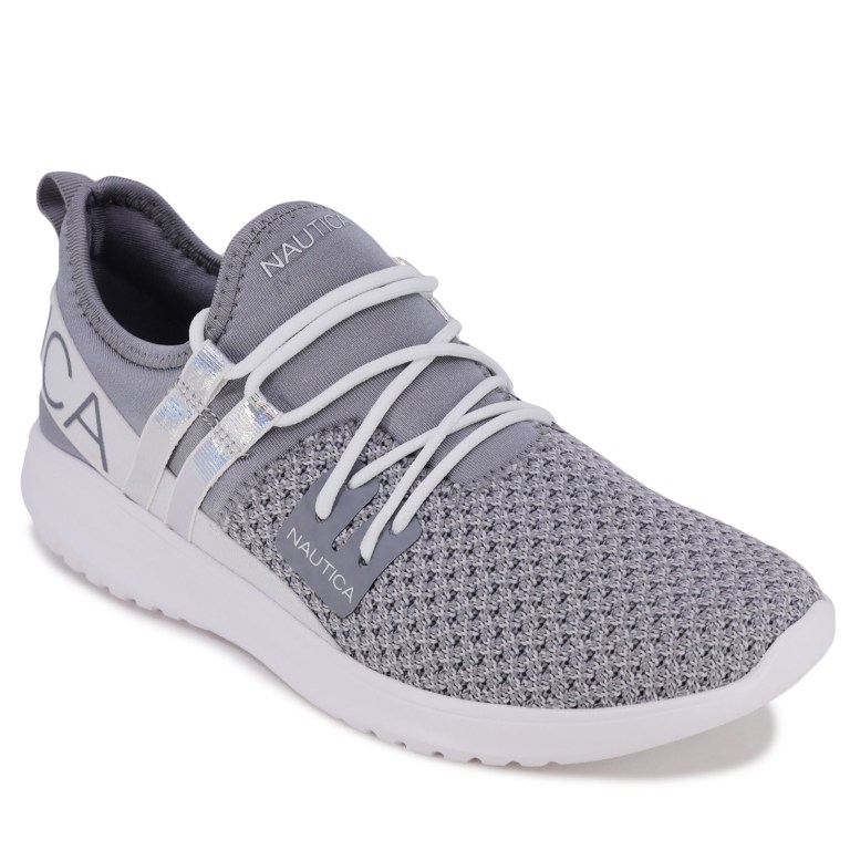 Grey Women\'s Nautica Logo-strap Mesh Sneakers | 4aORhl4d