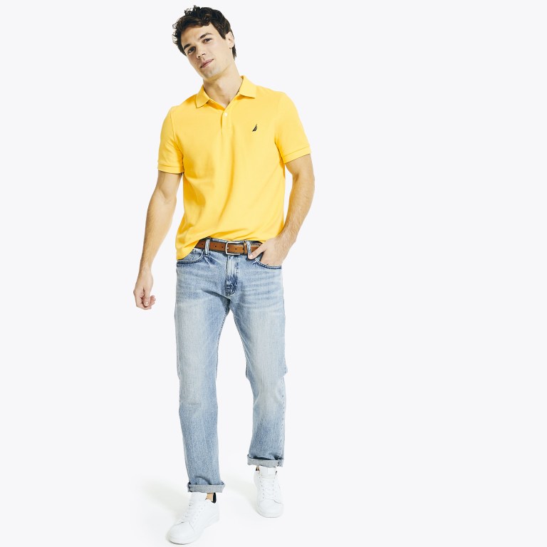 Light Yellow Men's Nautica Sustainably Crafted Deck Polo Shirts | T5l8P9er