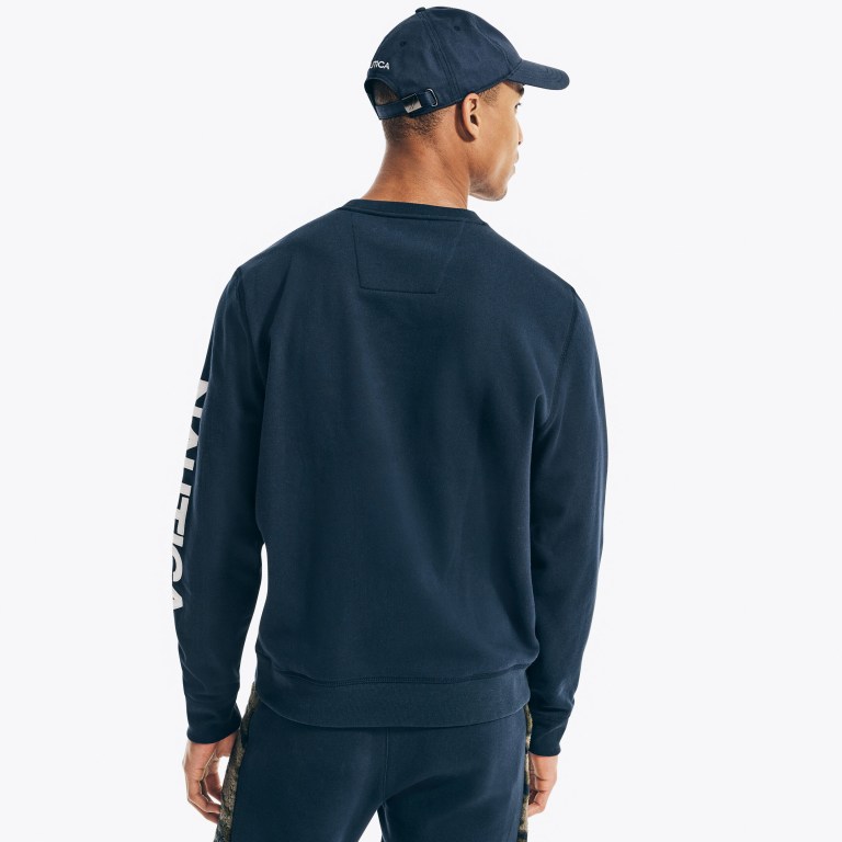 Navy Men's Nautica Logo Crewneck Sweatshirts | sIaQqwaD