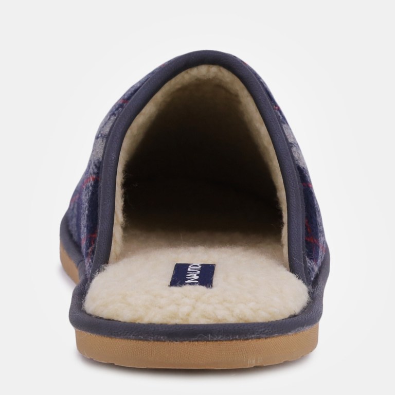 Navy Men's Nautica Plaid Micro Suede Slippers | 51Pgucct