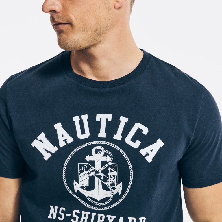 Navy Men's Nautica Sustainably Crafted Ns-83 Graphic T Shirts | Ni2yXxOs