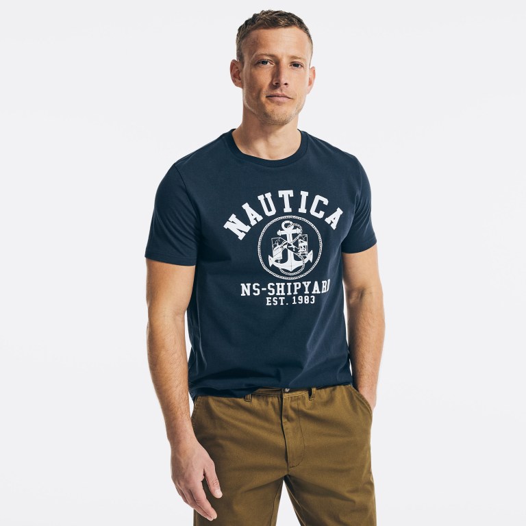 Navy Men\'s Nautica Sustainably Crafted Ns-83 Graphic T Shirts | Ni2yXxOs