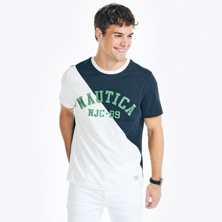 Navy Men\'s Nautica Sustainably Crafted Nautica Co. Colorblock T Shirts | rz926Cwu