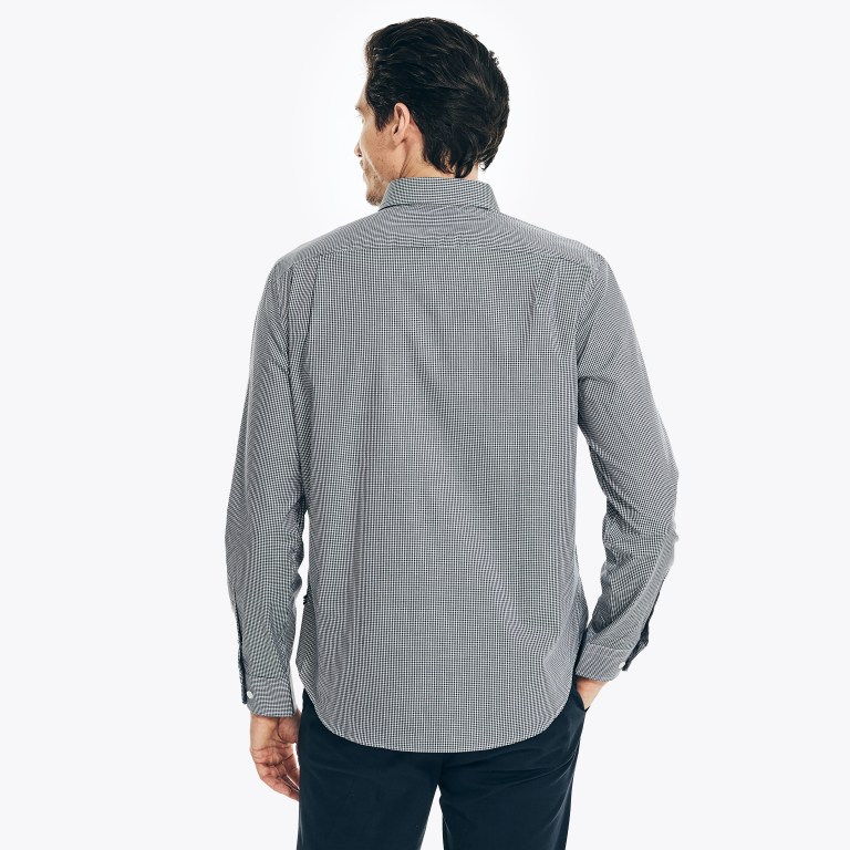 Navy Men's Nautica Wrinkle-resistant Plaid Wear To Work Shirts | GD786vCA