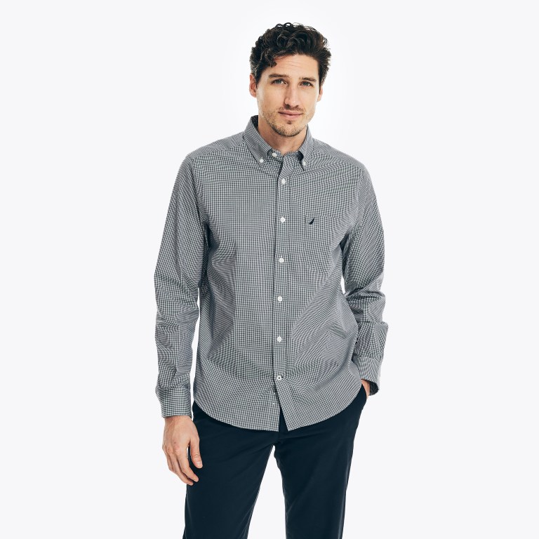 Navy Men\'s Nautica Wrinkle-resistant Plaid Wear To Work Shirts | GD786vCA