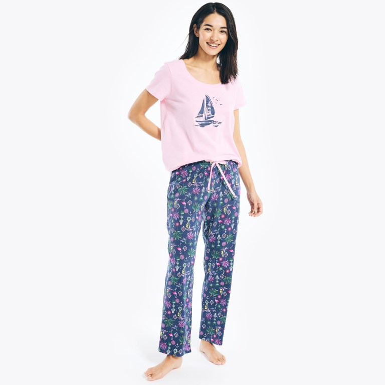 Navy Women\'s Nautica Floral Print Pajama Set Sleepwear | pTVRw29Y