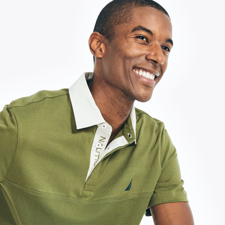 Olive Men's Nautica Classic Fit Rugby Chest-stripe Polo Shirts | tCIgosYO