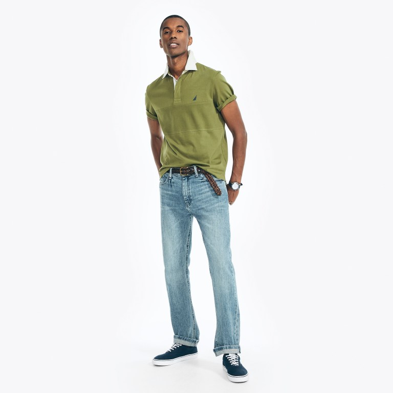 Olive Men's Nautica Classic Fit Rugby Chest-stripe Polo Shirts | tCIgosYO