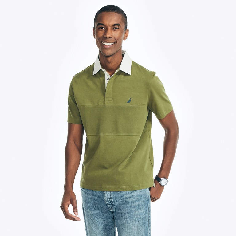 Olive Men\'s Nautica Classic Fit Rugby Chest-stripe Polo Shirts | tCIgosYO