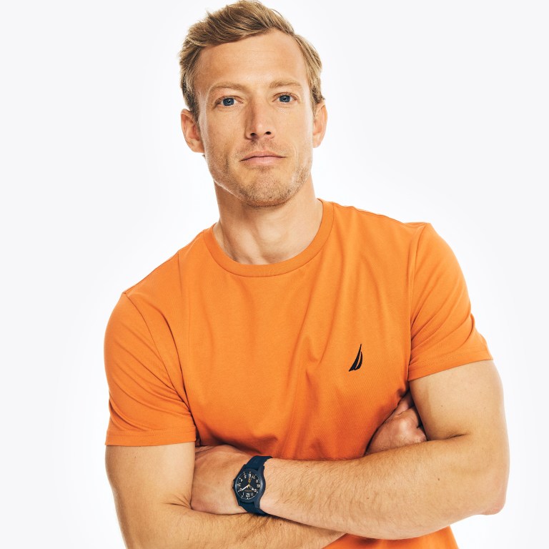 Orange Men's Nautica Solid Crewneck T Shirts | OhvVOdEx