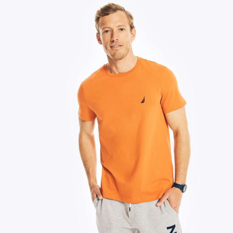 Orange Men\'s Nautica Solid Crewneck T Shirts | OhvVOdEx