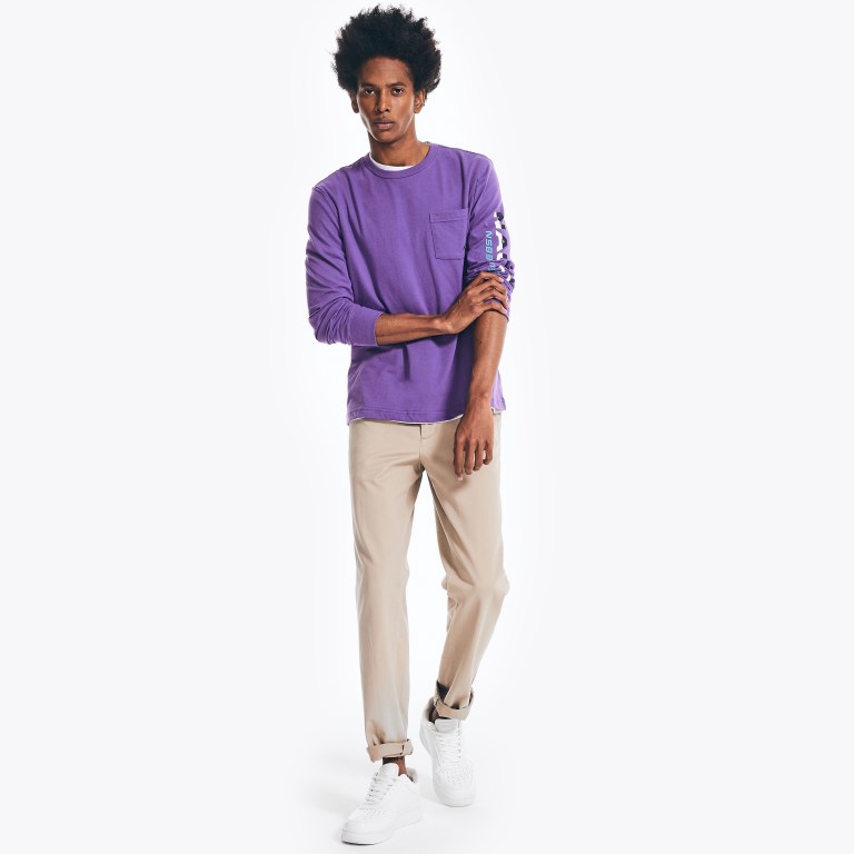 Purple Men's Nautica Competition Sustainably Crafted Long-sleeve Graphic T Shirts | KKdEcToQ