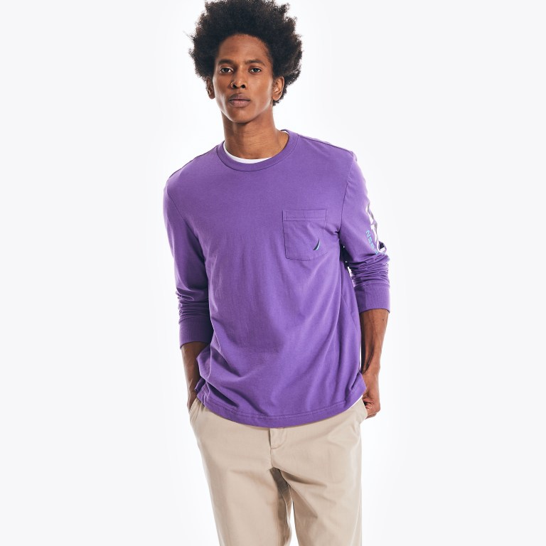 Purple Men's Nautica Competition Sustainably Crafted Long-sleeve Graphic T Shirts | KKdEcToQ