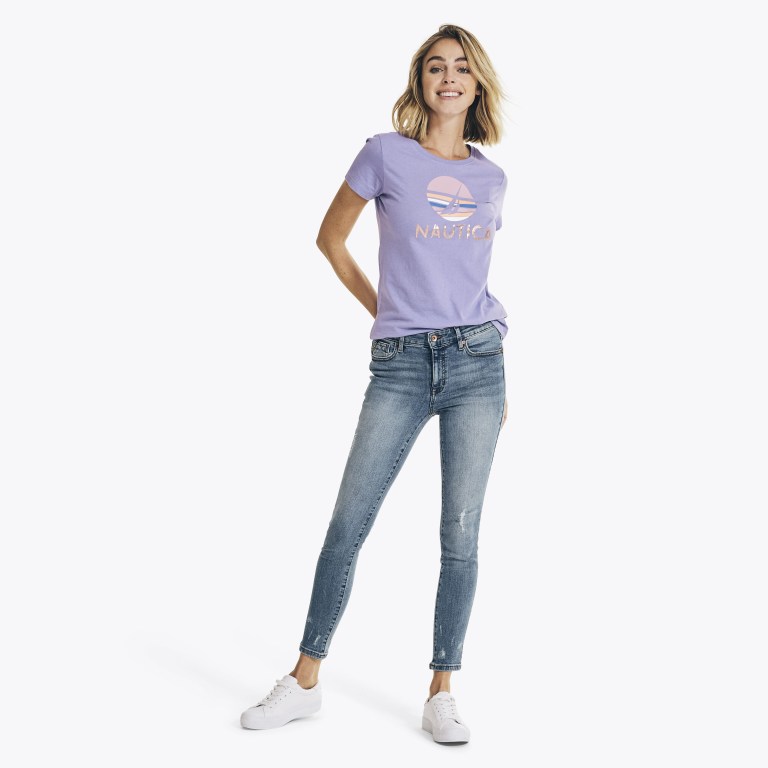 Purple Women's Nautica Metallic Foil Graphic T Shirts | Pd4ckFcI