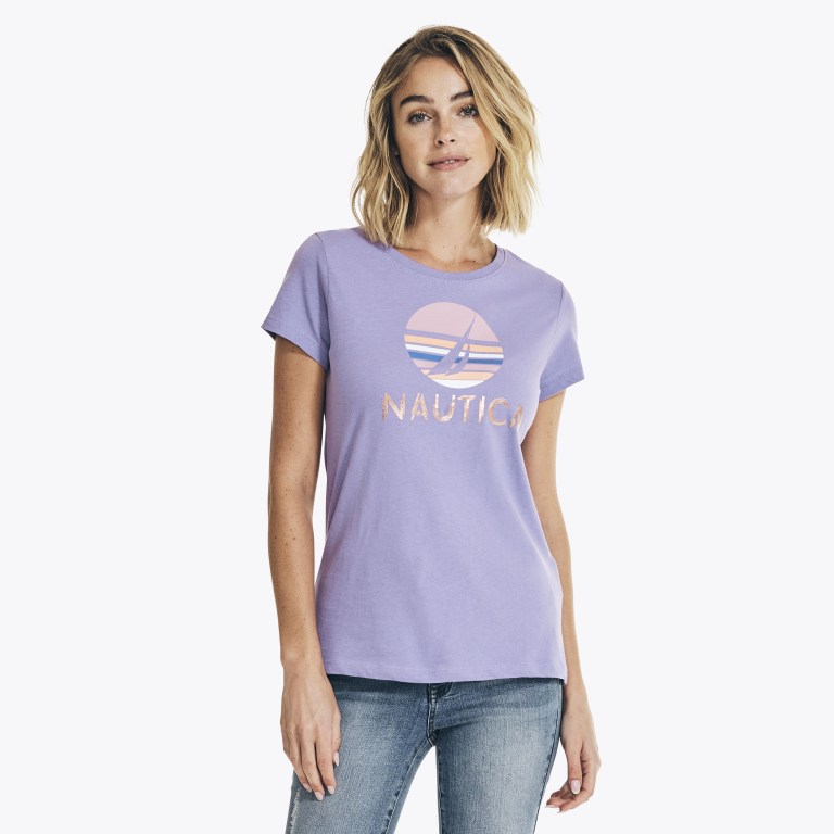 Purple Women\'s Nautica Metallic Foil Graphic T Shirts | Pd4ckFcI
