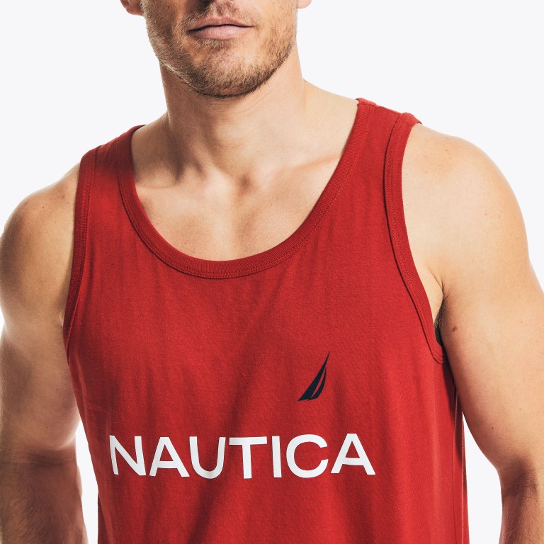 Red Men's Nautica Logo Graphic Sleep Tank T Shirts | fkH2xdVS
