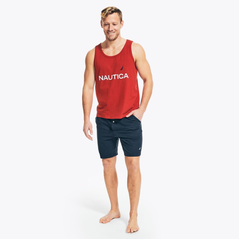 Red Men's Nautica Logo Graphic Sleep Tank T Shirts | fkH2xdVS