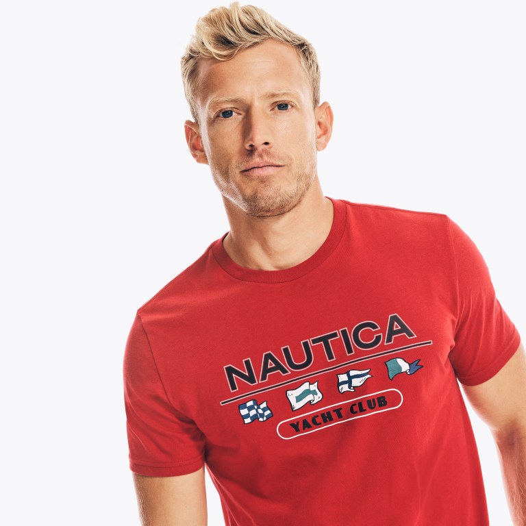 Red Men's Nautica Yacht Club Graphic T Shirts | GLBFIVsR