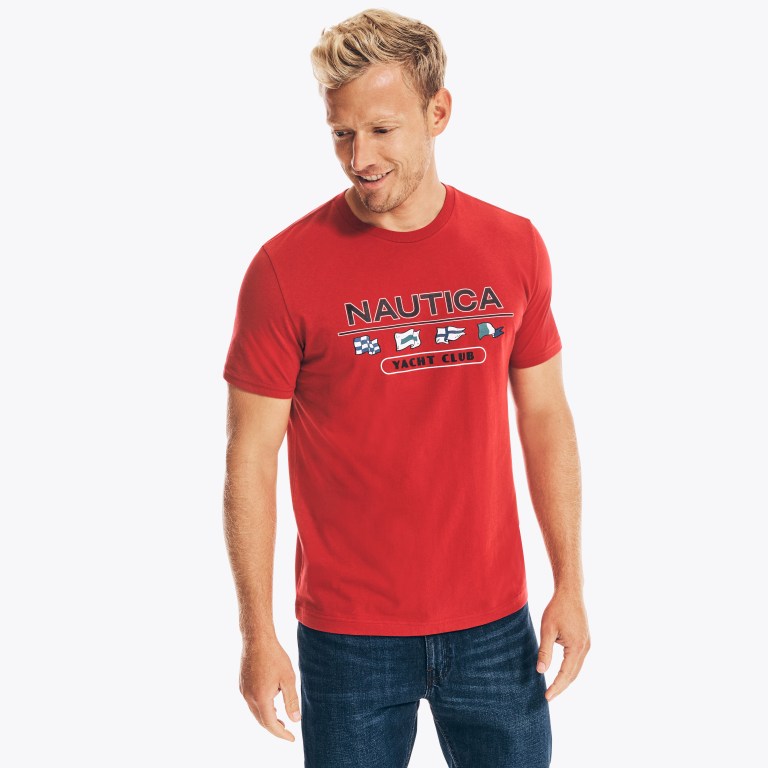 Red Men\'s Nautica Yacht Club Graphic T Shirts | GLBFIVsR