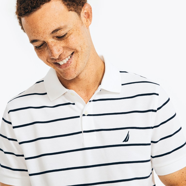 White Men's Nautica Classic Fit Striped Polo Shirts | 6kauaqMk